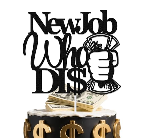 KEWUFD Tortenaufsatz "New Job Who Dis", "The Beginning of a New Chapter", Dekoration für Abschiedspartys, schwarzer Glitzer von KEWUFD
