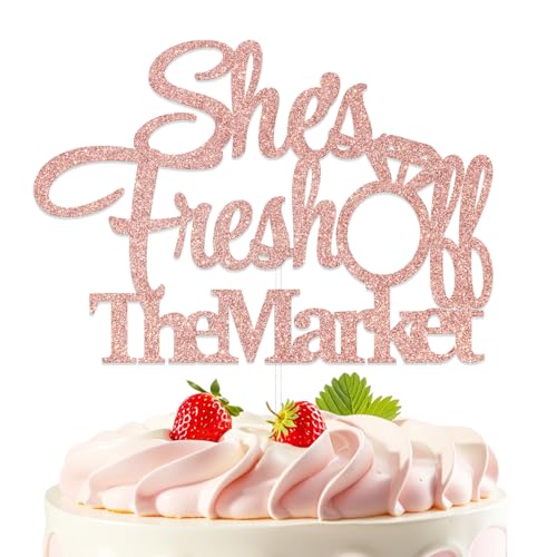 KEWUFD Tortenaufsatz "She's Fresh Off The Market", Brautparty, Markt, Thema, Junggesellinnenabschied, Dekoration, Zubehör, Roségold, Glitzer KEWUFD Tortenaufsatz "She's Fresh Off The Market", Brautparty, Markt, Thema, Junggesellinnenabschied, Dekoration, Zubehör, Roségold, Glitzer von KEWUFD