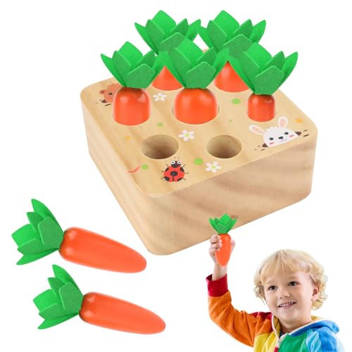 Holzspielzeug ab 1 Jahr | Baby Motorik, Montessori Spielzeug Holzpuzzle Karottenernte Lernspielzeug, Holz Kleinkinder Spielzeug Sortierspiel, Geschenke für Kinder Kleinkind von KEWUZY