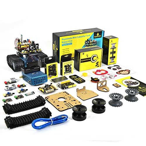 KEYESTUDIO Robot Mini Tank Kit V2 Support Mixly Blocks Coding/iOS for Arduino, Ultrasonic Sensor, Bluetooth Module, Intelligent and Learn to Code für 14+ Jugendliche Erwachsene von KEYESTUDIO