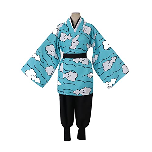 Urokodaki Sakonji Cosplay Kostüm Kimono Roben Set Halloween -Outfit mit Ohrringen,Blue-L von KEYGEM