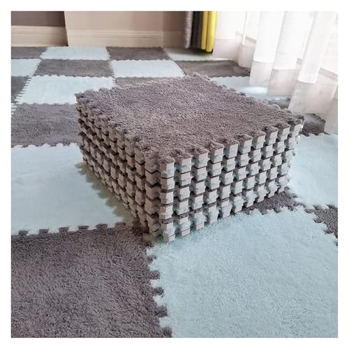 Ineinandergreifende Plüsch-Schaumstoffmatte, 10 Stück quadratische ineinandergreifende Schaumstofffliesen mit Rand, Puzzle-Boden-Spielmatte for Zimmerboden(Style1) von KEuLen