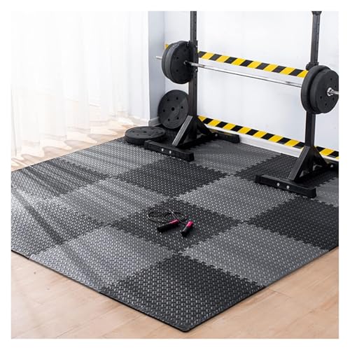 Ineinandergreifende Plüsch-Schaumstoffmatte, Ineinander greifende Schaumstoff-Bodenfliesen for Fitnessstudios, schützende Bodenmatten for das Training im Garagen-Fitnessstudio(Black+Grey,4 pcs) von KEuLen