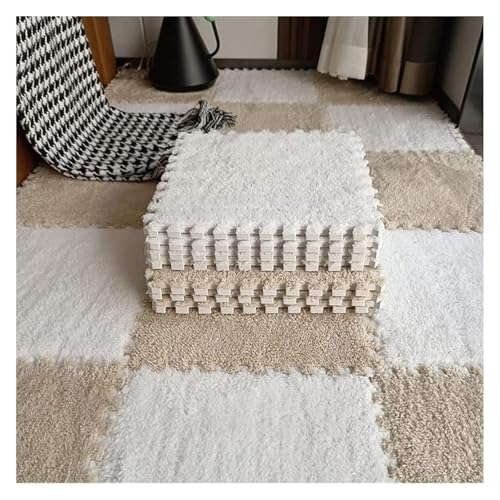 Ineinandergreifende Plüsch-Schaumstoffmatte, Plüsch-Puzzle-Steckfliesen mit Kanten, quadratische Schaumstoffmatten (30,5 x 30,5 cm)(Apricot+White) von KEuLen