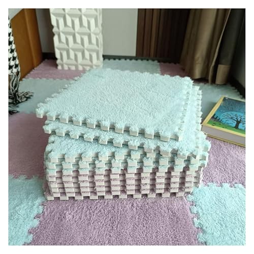 Ineinandergreifende Plüsch-Schaumstoffmatte, Plüsch-Puzzle-Steckfliesen mit Kanten, quadratische Schaumstoffmatten (30,5 x 30,5 cm)(Light Green+Purple) von KEuLen