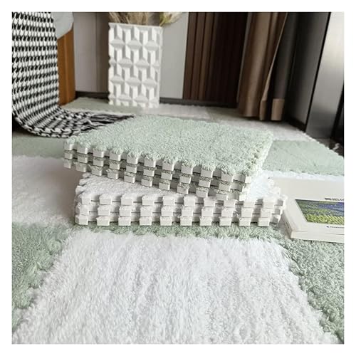 Ineinandergreifende Plüsch-Schaumstoffmatte, Plüsch-Puzzle-Steckfliesen mit Kanten, quadratische Schaumstoffmatten (30,5 x 30,5 cm)(Light Green+White) von KEuLen