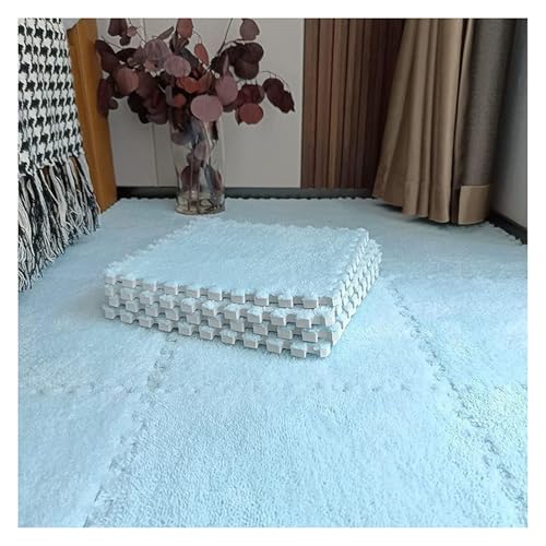 Ineinandergreifende Plüsch-Schaumstoffmatte, Plüsch-Puzzle-Steckfliesen mit Kanten, quadratische Schaumstoffmatten (30,5 x 30,5 cm)(Lightblue) von KEuLen