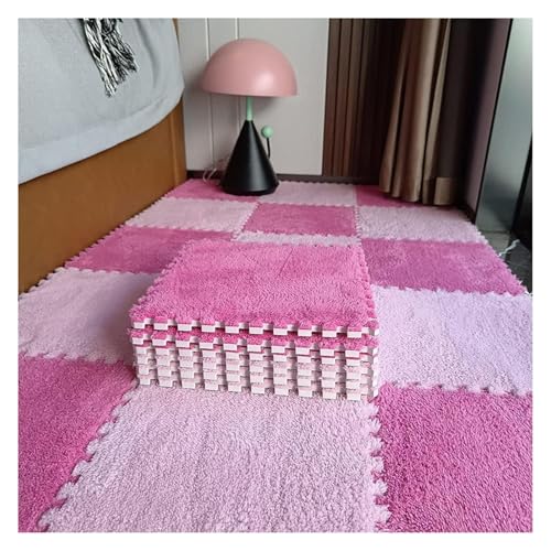 Ineinandergreifende Plüsch-Schaumstoffmatte, Plüsch-Puzzle-Steckfliesen mit Kanten, quadratische Schaumstoffmatten (30,5 x 30,5 cm)(Rose Red Pink) von KEuLen