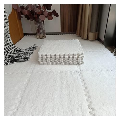 Ineinandergreifende Plüsch-Schaumstoffmatte, Plüsch-Puzzle-Steckfliesen mit Kanten, quadratische Schaumstoffmatten (30,5 x 30,5 cm)(White) von KEuLen