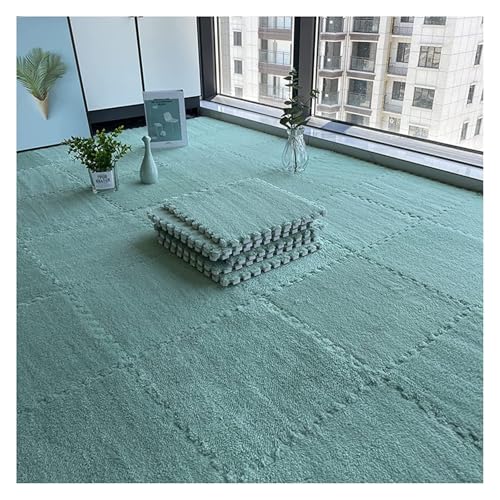 Ineinandergreifende Plüsch-Schaumstoffmatte, Plüschige ineinandergreifende Schaumstoff-Teppichfliesen, Puzzlematte mit Rand(Light Green,1cm) von KEuLen