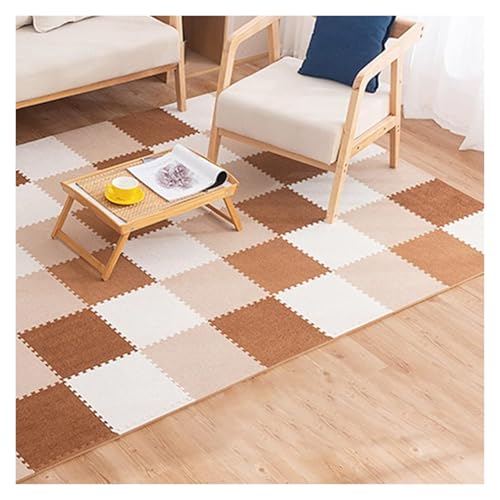 Ineinandergreifende Plüsch-Schaumstoffmatte, Plüschschaum-Quadrat-Bodenmatten-Schutz im Heimgymnastik-Spielzimmer(Apricot+Brown+Light Brown) von KEuLen