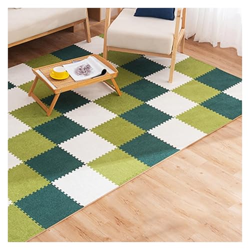 Ineinandergreifende Plüsch-Schaumstoffmatte, Plüschschaum-Quadrat-Bodenmatten-Schutz im Heimgymnastik-Spielzimmer(Apricot+Green+Dark Green) von KEuLen