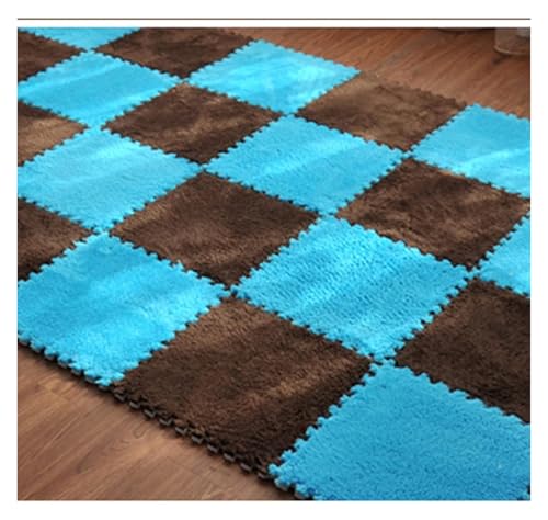 Ineinandergreifende Plüsch-Schaumstoffmatte, Plüschteppich for den Keller, quadratische Bodenfliesen-Spielmatte(Dark Blue+Brown) von KEuLen