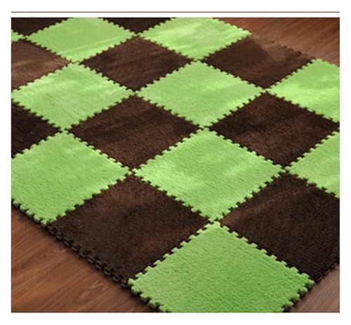 Ineinandergreifende Plüsch-Schaumstoffmatte, Plüschteppich for den Keller, quadratische Bodenfliesen-Spielmatte(Green+Brown) von KEuLen