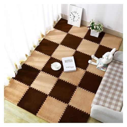 Ineinandergreifende Plüsch-Schaumstoffmatte, Plüschteppich for den Keller, quadratische Bodenfliesen-Spielmatte(Khaki+Brown) von KEuLen