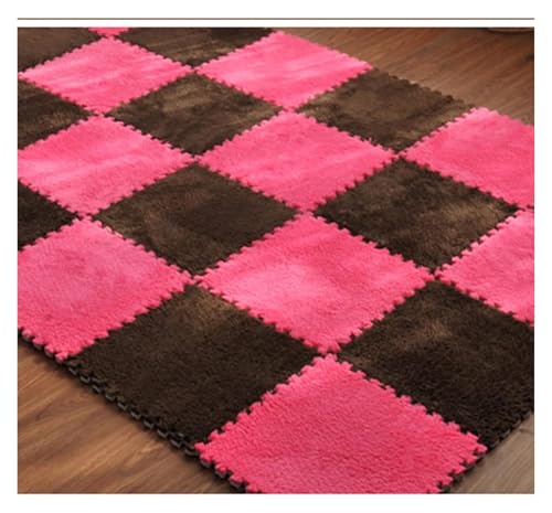 Ineinandergreifende Plüsch-Schaumstoffmatte, Plüschteppich for den Keller, quadratische Bodenfliesen-Spielmatte(Rose red+Brown) von KEuLen