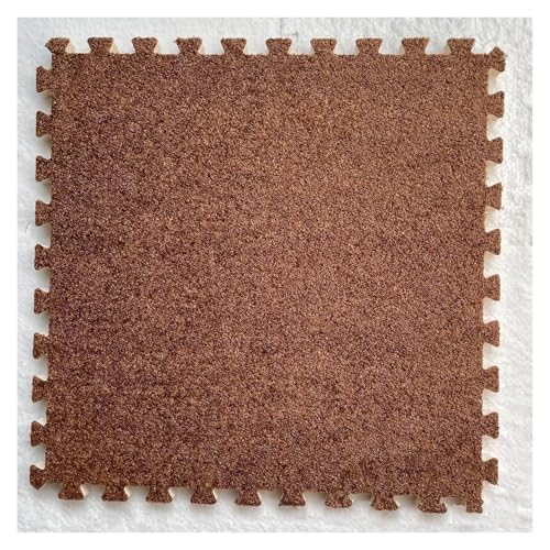 Ineinandergreifende Plüsch-Schaumstoffmatte, Quadratische ineinandergreifende Fliesen mit Rand - Puzzle-Bodenfliesen for die Dekoration des Spielzimmers zu Hause(Brown) von KEuLen