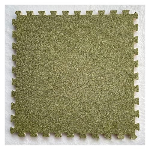Ineinandergreifende Plüsch-Schaumstoffmatte, Quadratische ineinandergreifende Fliesen mit Rand - Puzzle-Bodenfliesen for die Dekoration des Spielzimmers zu Hause(Green) von KEuLen