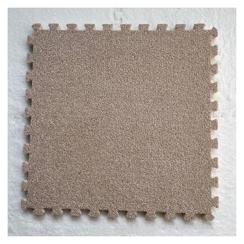 Ineinandergreifende Plüsch-Schaumstoffmatte, Quadratische ineinandergreifende Fliesen mit Rand - Puzzle-Bodenfliesen for die Dekoration des Spielzimmers zu Hause(Light Brown) von KEuLen