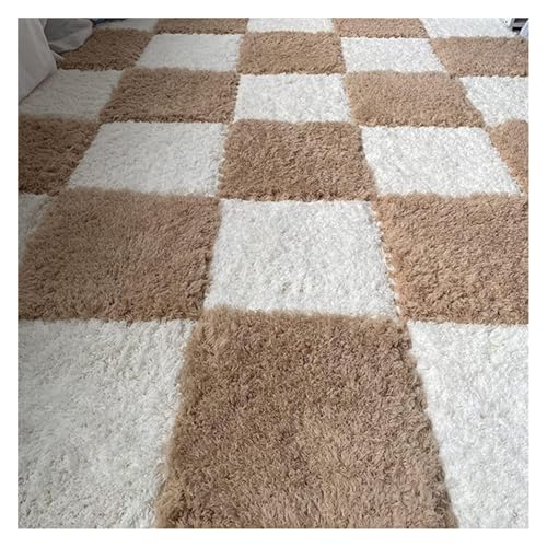 Ineinandergreifende Plüsch-Schaumstoffmatte, Quadratische ineinandergreifende Schaumstofffliesen, weiche Puzzle-Teppich-Spielmatte for den Zimmerboden(Apricot+White) von KEuLen