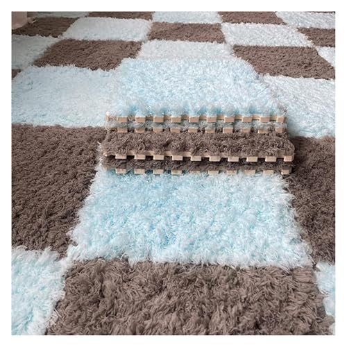 Ineinandergreifende Plüsch-Schaumstoffmatte, Quadratische ineinandergreifende Schaumstofffliesen, weiche Puzzle-Teppich-Spielmatte for den Zimmerboden(Blue+Grey) von KEuLen