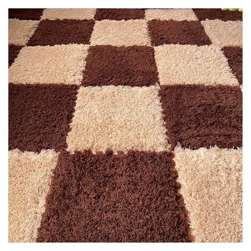 Ineinandergreifende Plüsch-Schaumstoffmatte, Quadratische ineinandergreifende Schaumstofffliesen, weiche Puzzle-Teppich-Spielmatte for den Zimmerboden(Dark+Light Coffee) von KEuLen