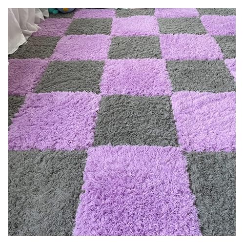 Ineinandergreifende Plüsch-Schaumstoffmatte, Quadratische ineinandergreifende Schaumstofffliesen, weiche Puzzle-Teppich-Spielmatte for den Zimmerboden(Purple+Grey) von KEuLen