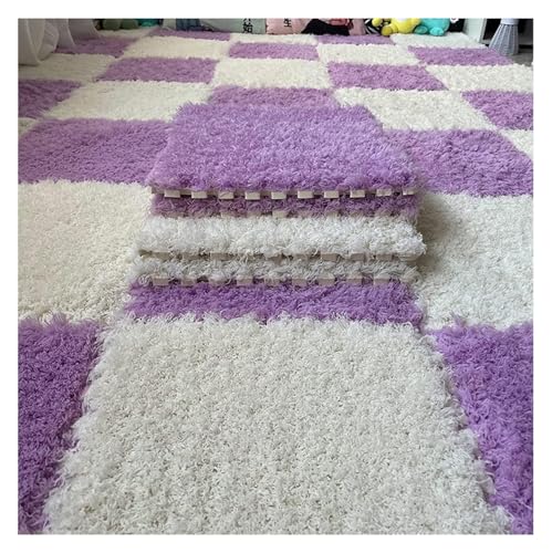 Ineinandergreifende Plüsch-Schaumstoffmatte, Quadratische ineinandergreifende Schaumstofffliesen, weiche Puzzle-Teppich-Spielmatte for den Zimmerboden(Purple+White) von KEuLen