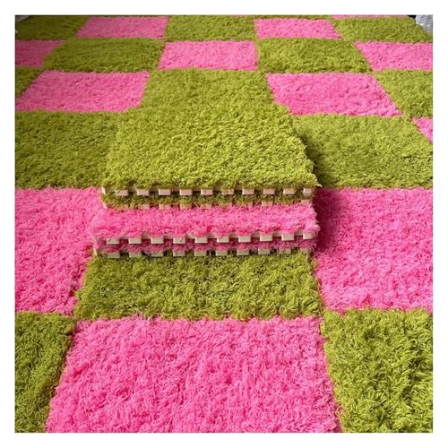 Ineinandergreifende Plüsch-Schaumstoffmatte, Quadratische ineinandergreifende Schaumstofffliesen, weiche Puzzle-Teppich-Spielmatte for den Zimmerboden(Red+Green) von KEuLen