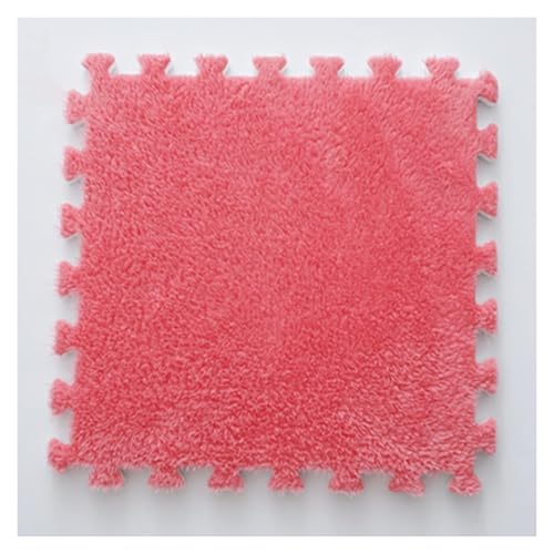 Ineinandergreifende Plüsch-Schaumstoffmatte, Quadratische ineinandergreifende Schaumstofffliesen – weiche Puzzle-Teppich-Spielmatte for den Spielzimmerboden(Light red) von KEuLen