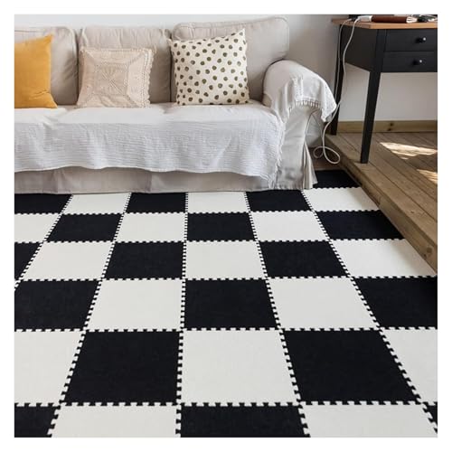 Ineinandergreifende Schaumstoff-Teppichfliesen, Ineinander greifende Bodenmatten for Spielmatten im Keller, quadratische Fliesen(Black+White,60 * 60 * 1cm) von KEuLen