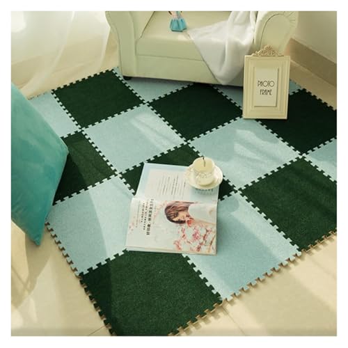 Ineinandergreifende Schaumstoff-Teppichfliesen, Ineinander greifende Bodenmatten for Spielmatten im Keller, quadratische Fliesen(Blue+Dark Green,30 * 30 * 1cm) von KEuLen