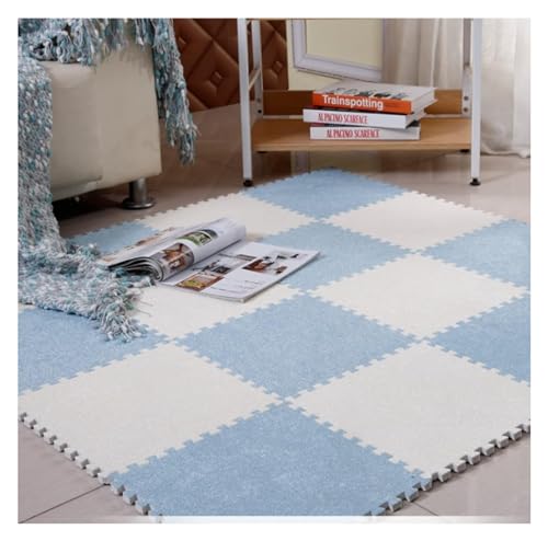 Ineinandergreifende Schaumstoff-Teppichfliesen, Ineinander greifende Bodenmatten for Spielmatten im Keller, quadratische Fliesen(Blue+White,30 * 30 * 1cm) von KEuLen