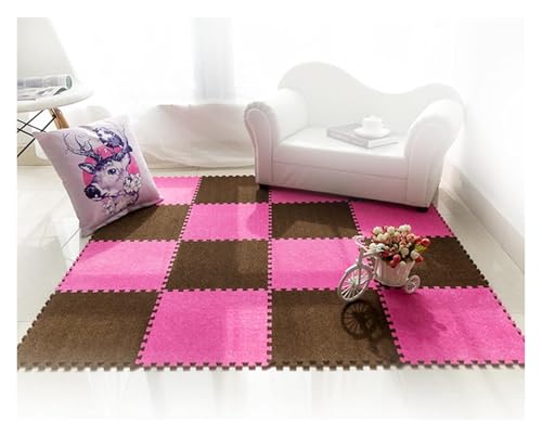 Ineinandergreifende Schaumstoff-Teppichfliesen, Ineinander greifende Bodenmatten for Spielmatten im Keller, quadratische Fliesen(Brown+Rose Red,60 * 60 * 1cm) von KEuLen
