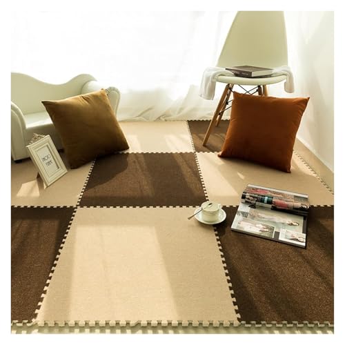 Ineinandergreifende Schaumstoff-Teppichfliesen, Ineinander greifende Bodenmatten for Spielmatten im Keller, quadratische Fliesen(Khaki+Brown,30 * 30 * 1cm) von KEuLen