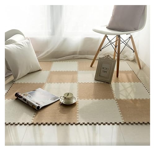 Ineinandergreifende Schaumstoff-Teppichfliesen, Ineinander greifende Bodenmatten for Spielmatten im Keller, quadratische Fliesen(Khaki+White,30 * 30 * 1cm) von KEuLen
