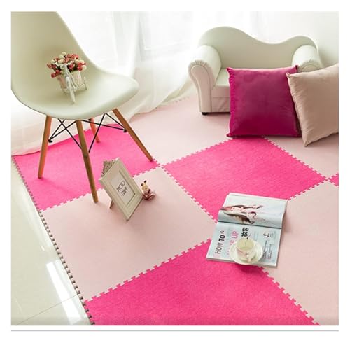 Ineinandergreifende Schaumstoff-Teppichfliesen, Ineinander greifende Bodenmatten for Spielmatten im Keller, quadratische Fliesen(Light red+Rose Red,60 * 60 * 1cm) von KEuLen