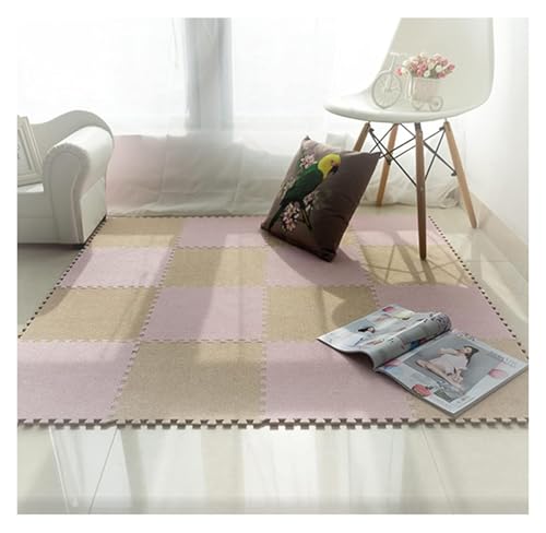 Ineinandergreifende Schaumstoff-Teppichfliesen, Ineinander greifende Bodenmatten for Spielmatten im Keller, quadratische Fliesen(Pink+Khaki,30 * 30 * 1cm) von KEuLen