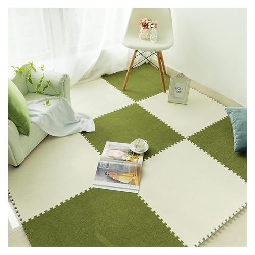 Ineinandergreifende Schaumstoff-Teppichfliesen, Ineinander greifende Bodenmatten for Spielmatten im Keller, quadratische Fliesen(White+Light Green,30 * 30 * 1cm) von KEuLen