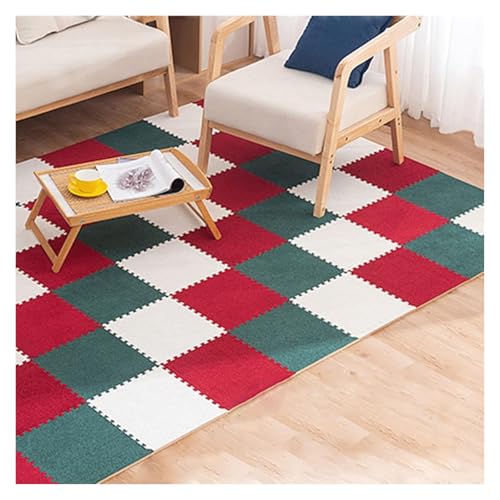 Ineinandergreifende Schaumstoff-Teppichfliesen, Ineinander greifender Teppich-Bereichs-Teppich-schützende Spielmatte for Wohnzimmer-Schlafzimmer(Red+Dark Green+White) von KEuLen