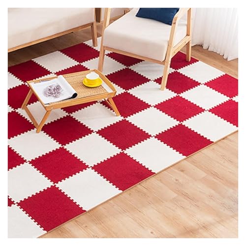 Ineinandergreifende Schaumstoff-Teppichfliesen, Ineinander greifender Teppich-Bereichs-Teppich-schützende Spielmatte for Wohnzimmer-Schlafzimmer(White+red) von KEuLen