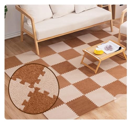 Ineinandergreifende Schaumstoff-Teppichfliesen, Kurze Plüsch-Schaumstoffmatten-Bunte Puzzlematte for Turnhallen-Spielzimmer-Dekoration(Brown+Khaki) von KEuLen