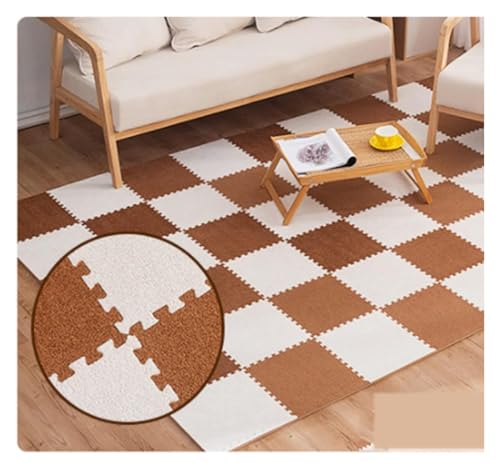 Ineinandergreifende Schaumstoff-Teppichfliesen, Kurze Plüsch-Schaumstoffmatten-Bunte Puzzlematte for Turnhallen-Spielzimmer-Dekoration(Brown+White) von KEuLen
