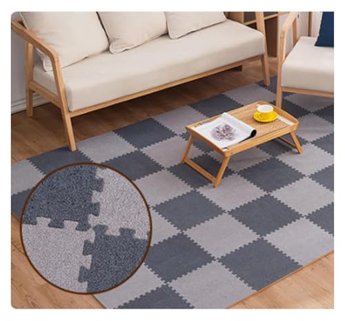 Ineinandergreifende Schaumstoff-Teppichfliesen, Kurze Plüsch-Schaumstoffmatten-Bunte Puzzlematte for Turnhallen-Spielzimmer-Dekoration(Dark Grey+Grey) von KEuLen