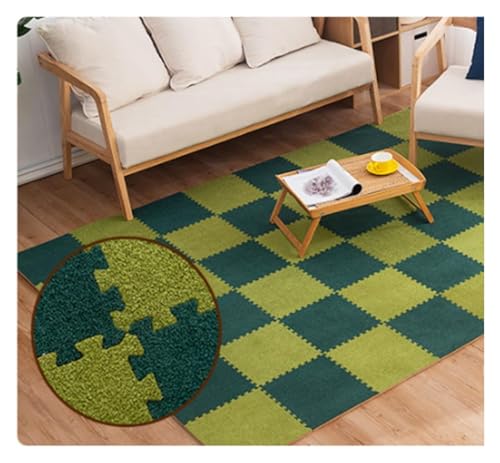 Ineinandergreifende Schaumstoff-Teppichfliesen, Kurze Plüsch-Schaumstoffmatten-Bunte Puzzlematte for Turnhallen-Spielzimmer-Dekoration(Green+Dark Green) von KEuLen