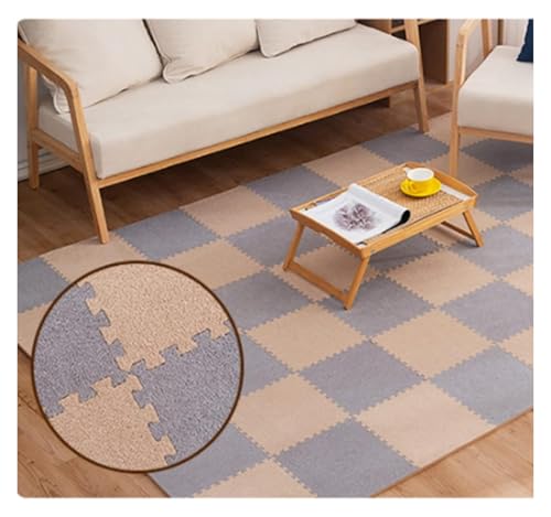 Ineinandergreifende Schaumstoff-Teppichfliesen, Kurze Plüsch-Schaumstoffmatten-Bunte Puzzlematte for Turnhallen-Spielzimmer-Dekoration(Khaki+Grey) von KEuLen
