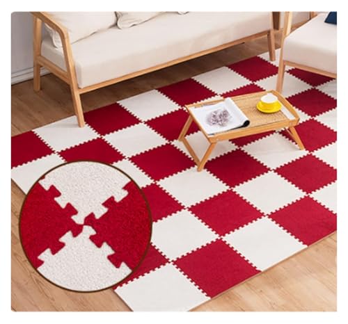 Ineinandergreifende Schaumstoff-Teppichfliesen, Kurze Plüsch-Schaumstoffmatten-Bunte Puzzlematte for Turnhallen-Spielzimmer-Dekoration(Red+White) von KEuLen