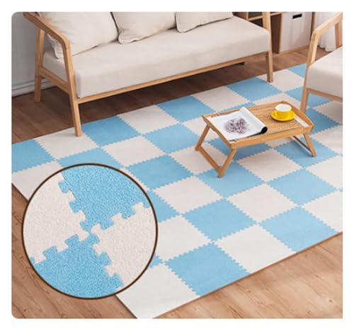 Ineinandergreifende Schaumstoff-Teppichfliesen, Kurze Plüsch-Schaumstoffmatten-Bunte Puzzlematte for Turnhallen-Spielzimmer-Dekoration(White+Blue) von KEuLen