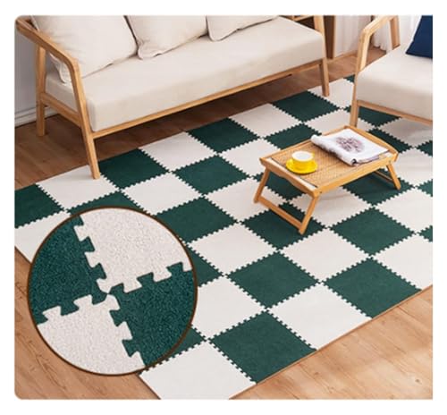 Ineinandergreifende Schaumstoff-Teppichfliesen, Kurze Plüsch-Schaumstoffmatten-Bunte Puzzlematte for Turnhallen-Spielzimmer-Dekoration(White+Dark Green) von KEuLen