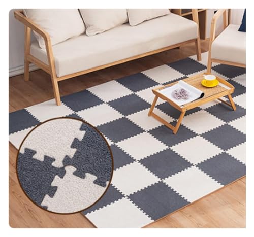 Ineinandergreifende Schaumstoff-Teppichfliesen, Kurze Plüsch-Schaumstoffmatten-Bunte Puzzlematte for Turnhallen-Spielzimmer-Dekoration(White+Dark Grey) von KEuLen